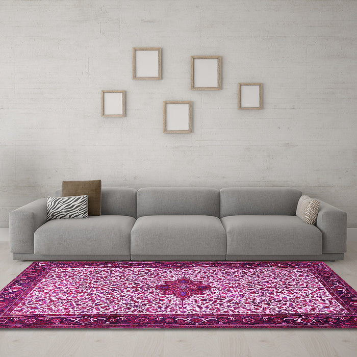 Machine Washable Persian Pink Traditional Rug in a Living Room, wshtr2283pnk