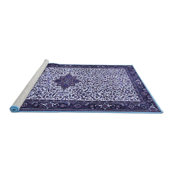 Sideview of Machine Washable Persian Blue Traditional Rug, wshtr2283blu