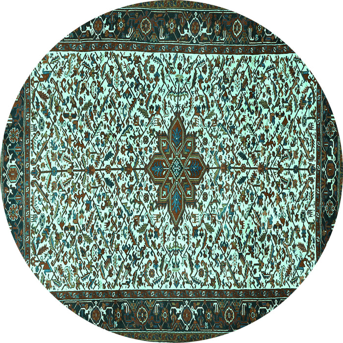 Round Machine Washable Persian Turquoise Traditional Area Rugs, wshtr2283turq