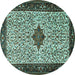 Round Machine Washable Persian Turquoise Traditional Area Rugs, wshtr2283turq