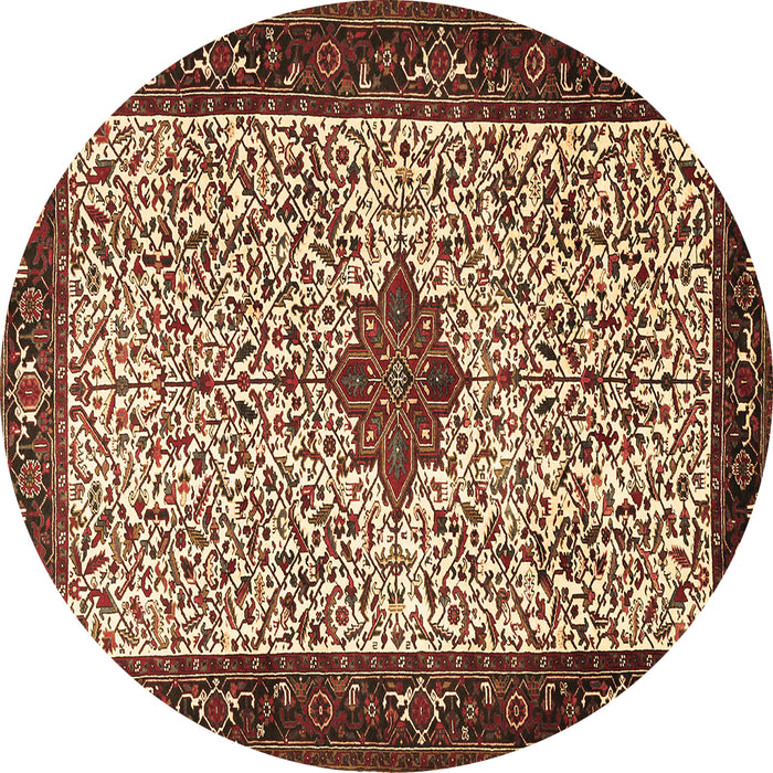 Round Machine Washable Persian Brown Traditional Rug, wshtr2283brn