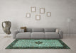 Machine Washable Persian Turquoise Traditional Area Rugs in a Living Room,, wshtr2283turq