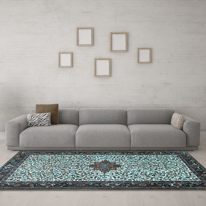 Machine Washable Persian Light Blue Traditional Rug in a Living Room, wshtr2283lblu
