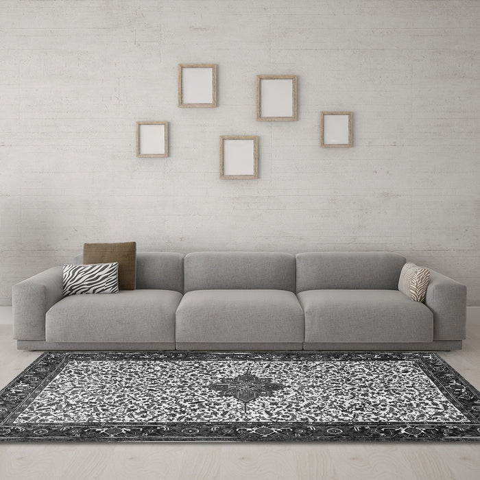 Machine Washable Persian Gray Traditional Rug in a Living Room,, wshtr2283gry
