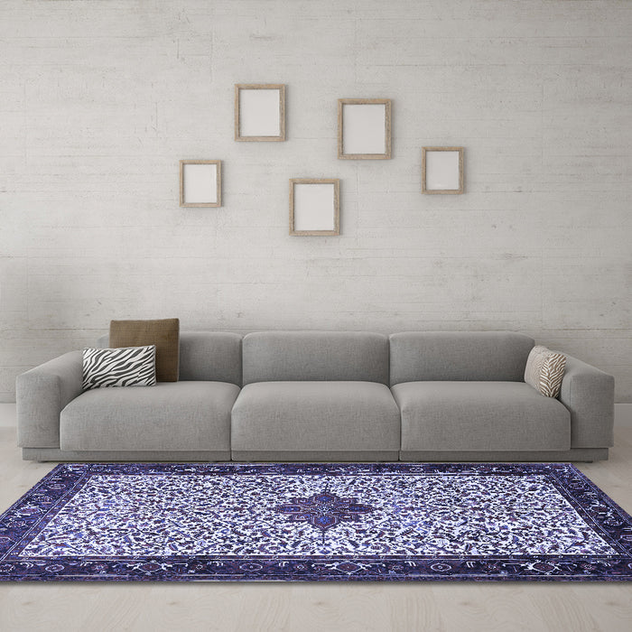 Machine Washable Persian Blue Traditional Rug in a Living Room, wshtr2283blu