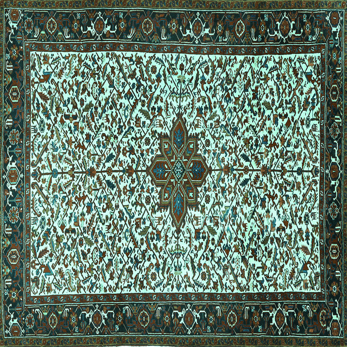 Square Machine Washable Persian Turquoise Traditional Area Rugs, wshtr2283turq