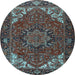 Round Machine Washable Persian Light Blue Traditional Rug, wshtr2284lblu