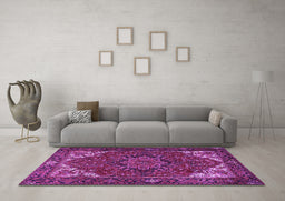 Machine Washable Persian Purple Traditional Area Rugs in a Living Room, wshtr2284pur