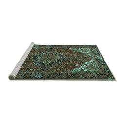 Sideview of Machine Washable Persian Turquoise Traditional Area Rugs, wshtr2284turq