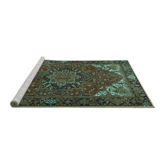Sideview of Machine Washable Persian Turquoise Traditional Area Rugs, wshtr2284turq