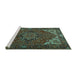 Sideview of Machine Washable Persian Turquoise Traditional Area Rugs, wshtr2284turq