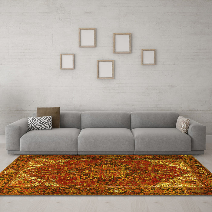 Machine Washable Persian Yellow Traditional Rug in a Living Room, wshtr2284yw