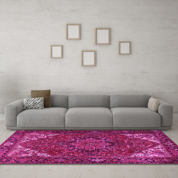 Machine Washable Persian Pink Traditional Rug in a Living Room, wshtr2284pnk