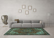 Machine Washable Persian Turquoise Traditional Area Rugs in a Living Room,, wshtr2284turq