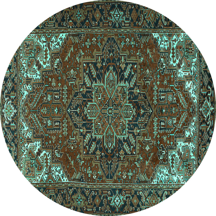Round Machine Washable Persian Turquoise Traditional Area Rugs, wshtr2284turq