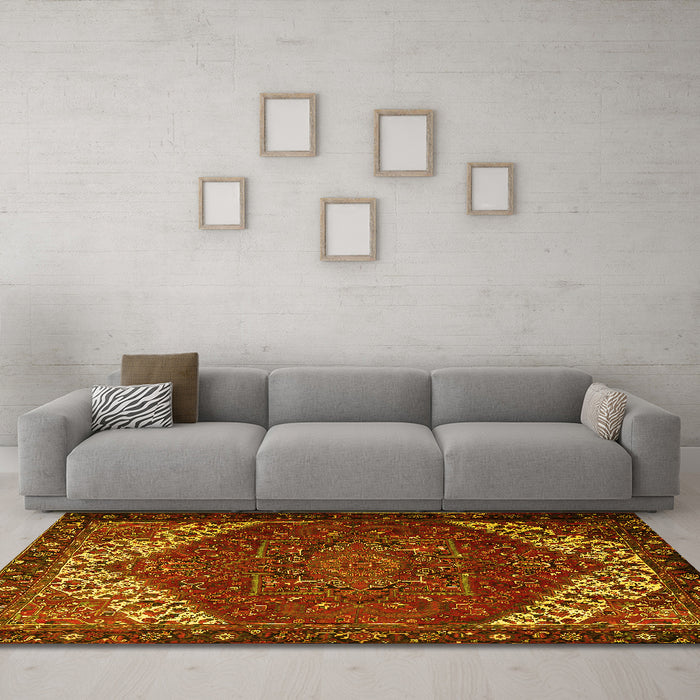 Machine Washable Persian Yellow Traditional Rug in a Living Room, wshtr2285yw
