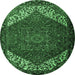 Round Machine Washable Persian Emerald Green Traditional Area Rugs, wshtr2285emgrn