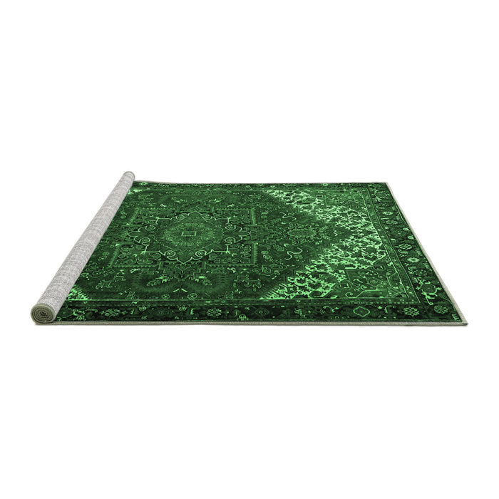 Sideview of Machine Washable Persian Emerald Green Traditional Area Rugs, wshtr2285emgrn