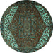 Round Machine Washable Persian Turquoise Traditional Area Rugs, wshtr2285turq