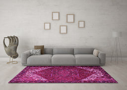 Machine Washable Persian Pink Traditional Rug in a Living Room, wshtr2285pnk