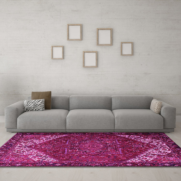 Machine Washable Persian Pink Traditional Rug in a Living Room, wshtr2285pnk