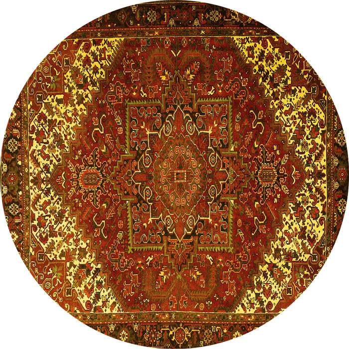 Round Machine Washable Persian Yellow Traditional Rug, wshtr2285yw