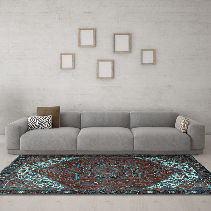 Machine Washable Persian Light Blue Traditional Rug in a Living Room, wshtr2285lblu
