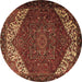 Round Persian Brown Traditional Rug, tr2285brn