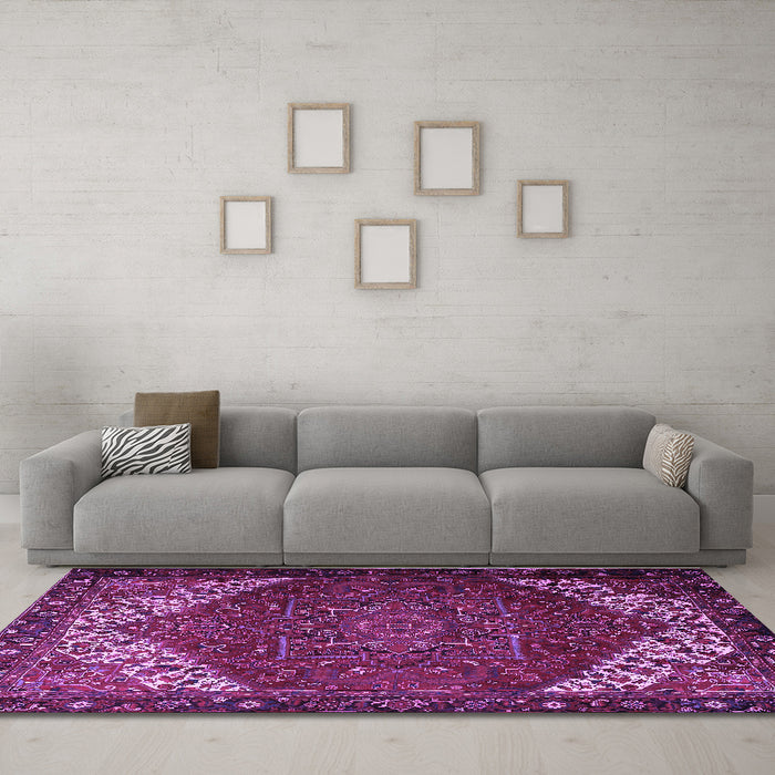 Machine Washable Persian Purple Traditional Area Rugs in a Living Room, wshtr2285pur