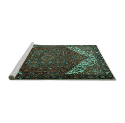 Sideview of Machine Washable Persian Turquoise Traditional Area Rugs, wshtr2285turq