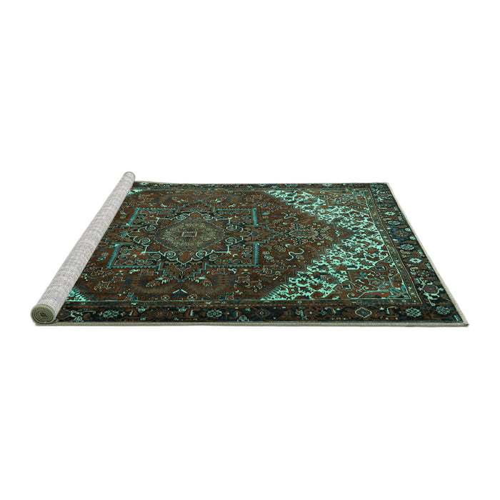 Sideview of Machine Washable Persian Turquoise Traditional Area Rugs, wshtr2285turq