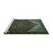 Sideview of Machine Washable Persian Turquoise Traditional Area Rugs, wshtr2285turq