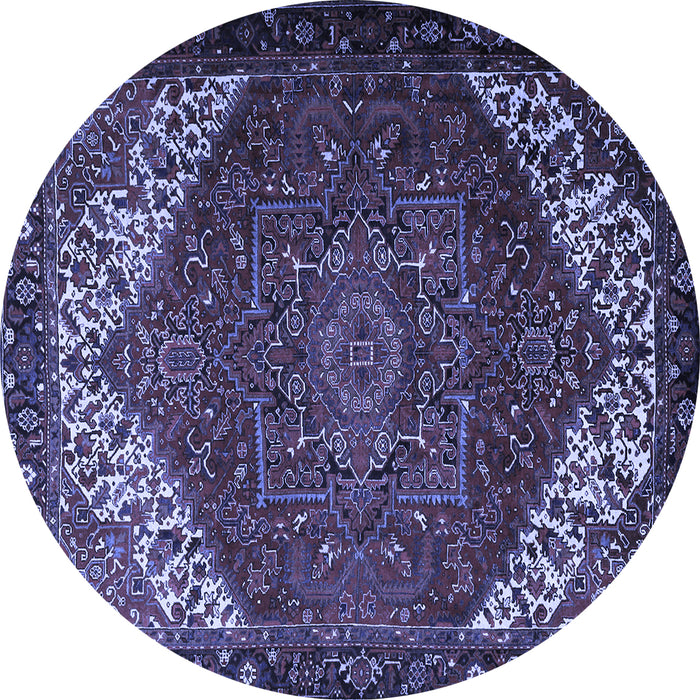Round Machine Washable Persian Blue Traditional Rug, wshtr2285blu