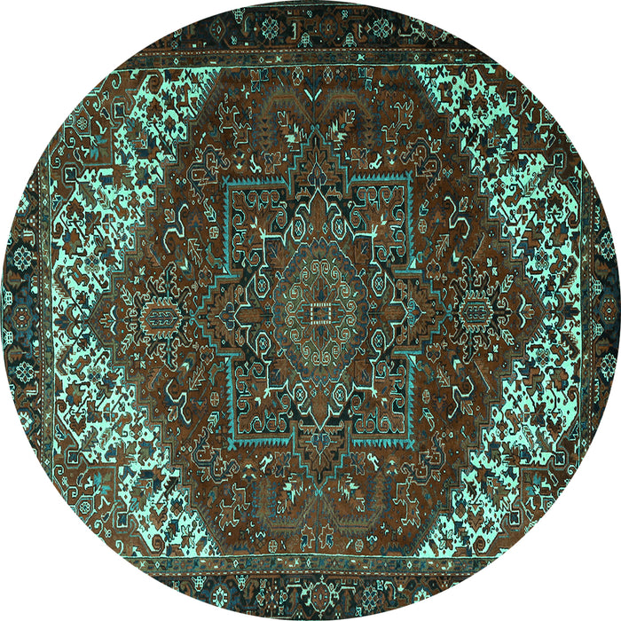 Round Persian Turquoise Traditional Rug, tr2285turq