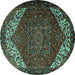 Round Persian Turquoise Traditional Rug, tr2285turq