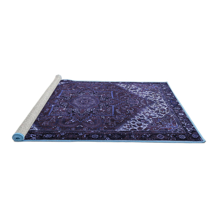 Sideview of Machine Washable Persian Blue Traditional Rug, wshtr2285blu
