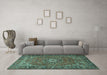 Machine Washable Persian Turquoise Traditional Area Rugs in a Living Room,, wshtr2286turq