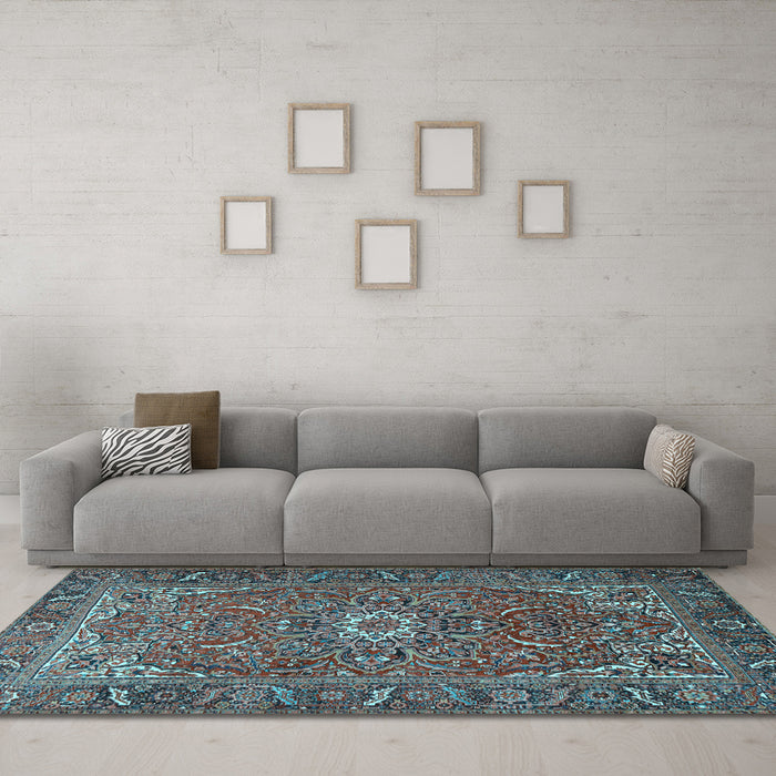 Machine Washable Persian Light Blue Traditional Rug in a Living Room, wshtr2286lblu