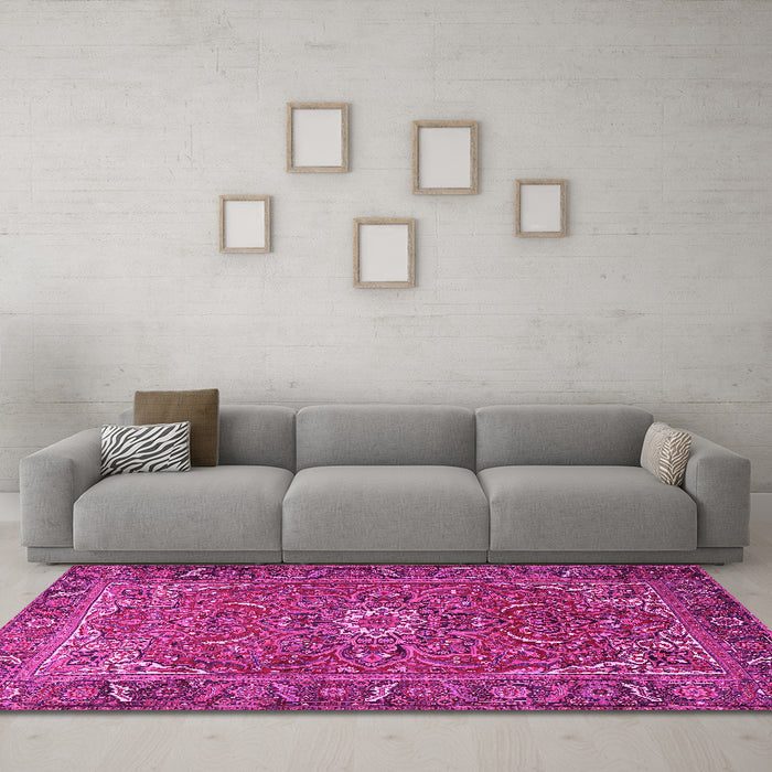 Machine Washable Persian Pink Traditional Rug in a Living Room, wshtr2286pnk