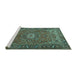 Sideview of Machine Washable Persian Turquoise Traditional Area Rugs, wshtr2286turq