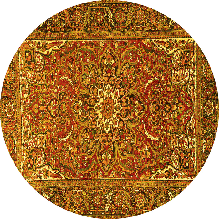 Round Machine Washable Persian Yellow Traditional Rug, wshtr2286yw