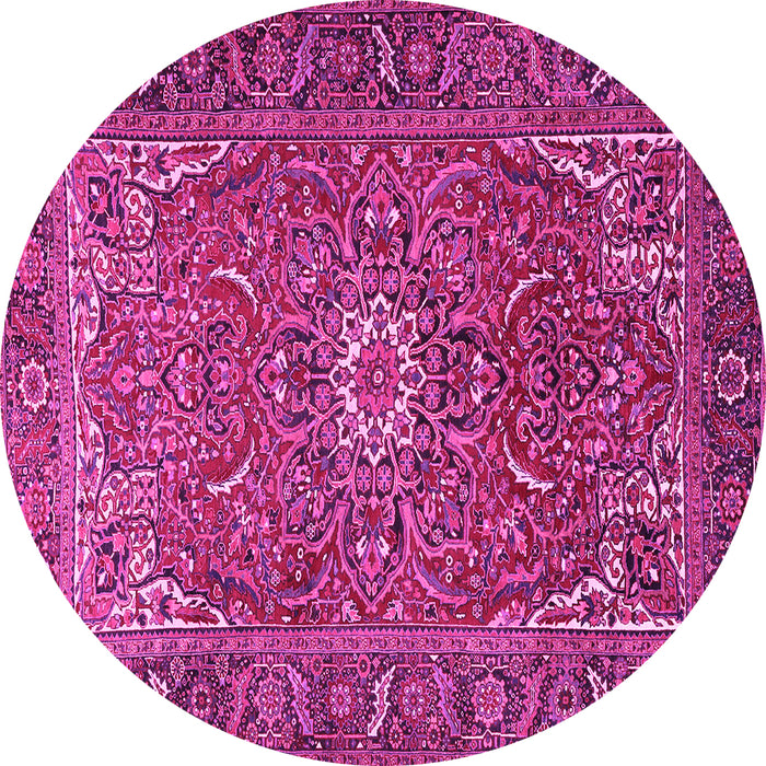Round Machine Washable Persian Pink Traditional Rug, wshtr2286pnk