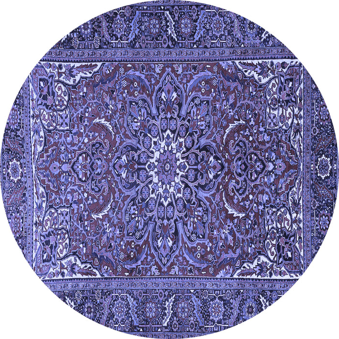 Round Machine Washable Persian Blue Traditional Rug, wshtr2286blu
