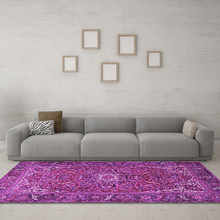Machine Washable Persian Purple Traditional Area Rugs in a Living Room, wshtr2286pur