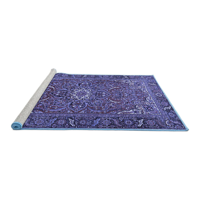 Sideview of Machine Washable Persian Blue Traditional Rug, wshtr2286blu