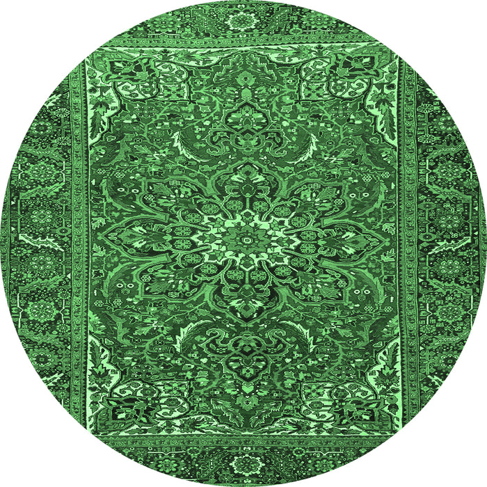 Round Machine Washable Persian Emerald Green Traditional Area Rugs, wshtr2286emgrn