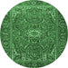 Round Machine Washable Persian Emerald Green Traditional Area Rugs, wshtr2286emgrn