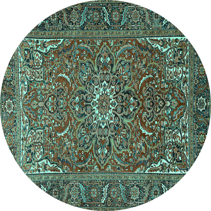 Round Machine Washable Persian Turquoise Traditional Area Rugs, wshtr2286turq