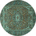 Round Machine Washable Persian Turquoise Traditional Area Rugs, wshtr2286turq