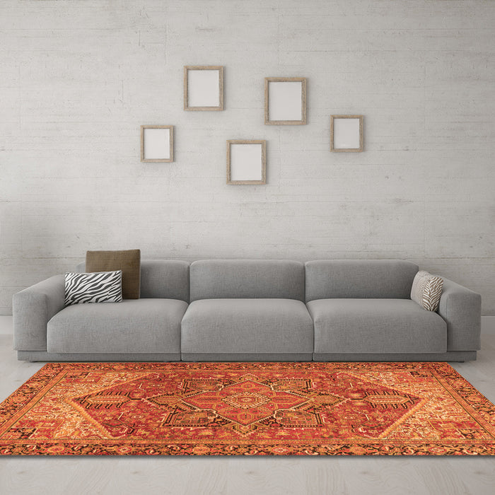 Machine Washable Persian Orange Traditional Area Rugs in a Living Room, wshtr2287org
